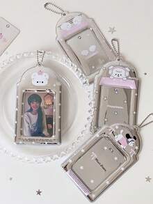 1 PC Sparkling 3-Inch Girl's Heart Keychain Holder - Student Fan Club ID Card Display Case For Bus Card Wallet, Back To School, First Day Of School - Multicolor - View 5