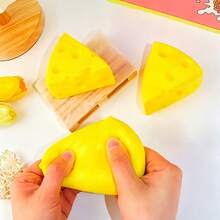 1pc 3D Triangle Cheese Slow Rebound Stress Relief Squeeze Toy, Soft Fluffy Interior With Satisfying Pressing Feel, Durable And Resistant To Cracking Or Peeling, Gentle Rebound For Continuous Stress Relief, Suitable For Men And Women In Home And Office Settings, Can Be Used As A Soft Desktop Decor Item With A Wooden Tray - Multicolor - View 2