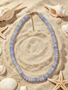 1pc European & American Bohemian Faux Stone Abacus Bead Beaded Necklace With Stainless Steel 18K Gold Plated Accessories, For Summer Beach Holiday - Handmade Beaded Faux Stone Stainless Steel Necklace - View 23
