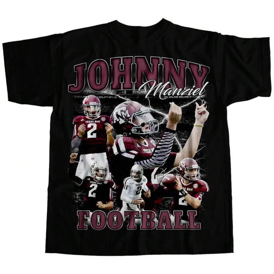 Felpa Johnny Manziel in Stile Grafico Vintage Anni '90 - Felpa con Cappuccio Johnny Manziel - T-shirt Retrò Football Americano, Magliette Unisex per Uomo e Donna - nero - Visualizzare 1
