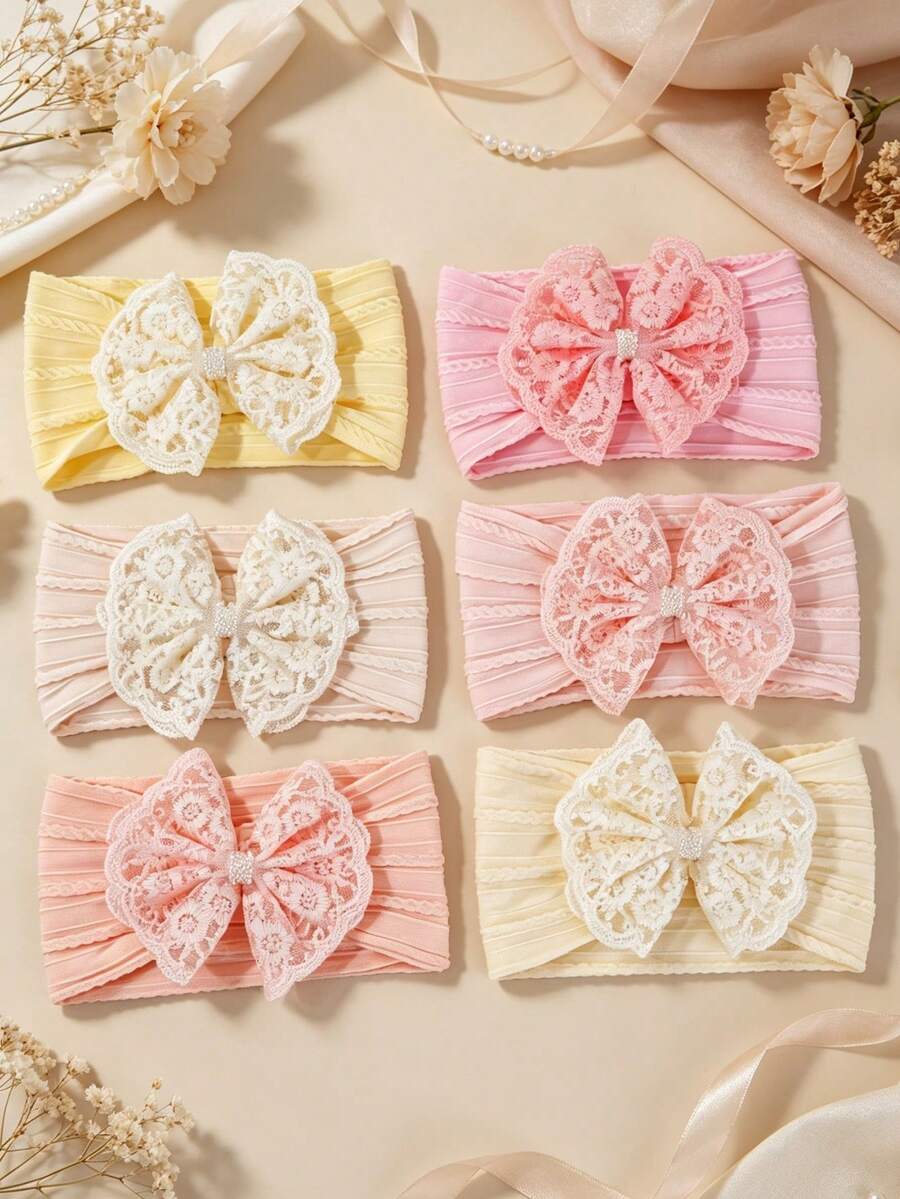 1 pièce Bandeau en dentelle avec nœud et perle pour bébé fille, accessoire pour cheveux, convient pour le port quotidien et les fêtes, cadeau parfait pour les filles - Multicolore - Voir 1