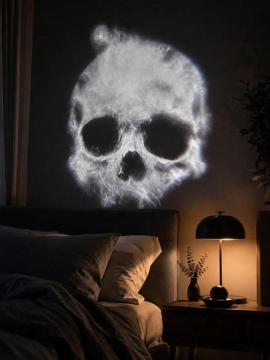 Luz de proyector de calavera realista alimentada por USB, lámpara de ambiente espeluznante para decoración festiva