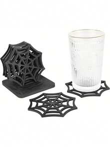 1/6pcs Halloween Spider Web Wooden Coasters, Creative Hollow Desktop Decor, Gothic Style Personalized Heat-Resistant Mats, Suitable For Party, Wedding, Birthday, Holiday, Home Decor, Halloween Party Supplies - View 2