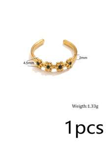 1 Pc 304 Stainless Steel 18K Gold Plated Dainty Adjustable Open Ring With Five Small Flowers Inlaid With MultiColor Rhinestones/Waterproof And Fade-R - Ring - View 7