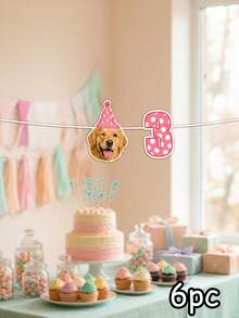 6/12/18pc Custom Dog Cat Photo Birthday Banner, Personalized Pet Face Garland, Puppy Party Decoration, Dog Birthday Banner With Age Numbers Birthday,Personalized Gifts - Multicolor - View 8