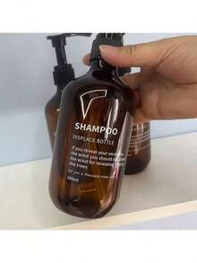 3 PiecesDispenser Bottle Set + 3 PiecesJar Set, 3 Bottles 500ml Brown Long-Neck Pump Bottles For Shampoo, Body Wash, Conditioner, Refill Bottles, Bath Salts, Lotion, Massage Cream Jars - Brown - View 5