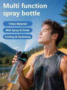 1 pieza Botella de agua deportiva para exteriores de 800ml/26oz con diseño de doble bebida, botella de agua refrescante esencial de verano, diseño de gran capacidad, hecha de material Tritan, inodora, irrompible, ligera, con asa oculta para fácil transporte, perfecta para camping, deportes al aire libre, senderismo, fútbol, baloncesto, correr, ciclismo, ejercicio, fitness, regalos de vacaciones, regalos de cumpleaños y talla grande - Multicolor - Ver 8