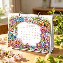 1件 5D DIY-2027 鑽石畫桌面日曆，花卉蝴蝶圖案主題創意設計紙質雙面桌面日曆，創意手工藝品，適合居家學習、辦公室及桌面裝飾，適合女性，是送給同事、朋友和家人的理想節日與新年禮物 - WTL005-花朵2 - 查看 7