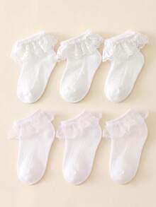 3 pares de calcetines cortos de encaje para bebé niña, estilo aleatorio, calcetines de encaje blanco, calcetines para niños pequeños, suministros para bebés, decoración para bautizo de bebé, calcetines de estilo princesa linda - Blanco - Ver 1