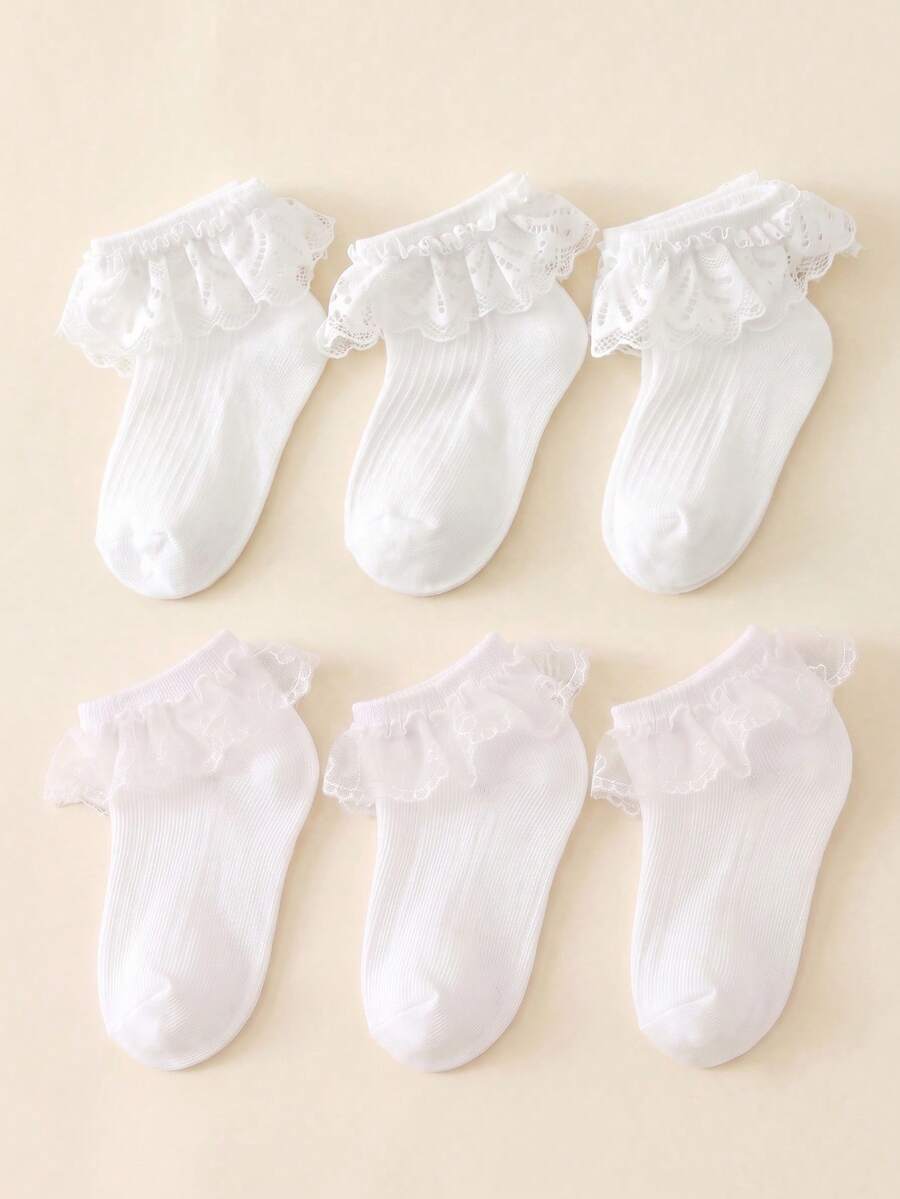 3 pares de calcetines cortos de encaje para bebé niña, estilo aleatorio, calcetines de encaje blanco, calcetines para niños pequeños, suministros para bebés, decoración para bautizo de bebé, calcetines de estilo princesa linda - Blanco - Ver 1