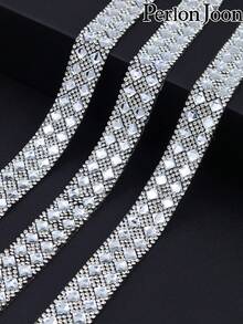 2Yard/72Inch White Hot Fix Rhinestone Glass Ribbon Crystal Bling Stickers Bedazzling Strips Rhinestone Trim Chain Tape Decorative Shoes Clothing Accessories - E 2 Yards/72 Inches - View 9
