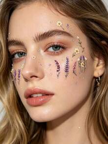 1pc Black-Pink Gradient Heart Bleeding Rose Skull Combination Face Sticker, Multi-Element Mixed Style, Self-Adhesive European And American Sweet Gothic Stage Creative Eye Makeup Sticker, Glue-Free Waterproof Y2K Subculture Hot Girl Halloween Dark Under-Eye Atmosphere Face Sticker - Multicolor - View 4
