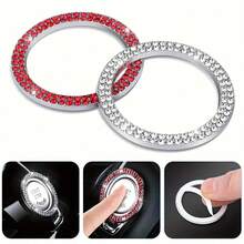 1 pieza de anillo decorativo para botón de arranque de un solo toque para coche, anillo de encendido de cristal con incrustaciones de diamantes de imitación de doble hilera, adhesivo para el interior del coche - A - Ver 7