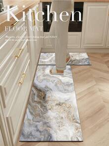 1pc Luxury Gold Foil Ink Wash Marble Print 3.5mm Soft Rubber Indoor Mat, Dirt-Resistant Anti-Fatigue, Small Rug Bathroom Mat Outdoor Door Mat, Suitable For Kitchen, Bathroom, Laundry Room, Living Room, Garden - Multicolor - View 1