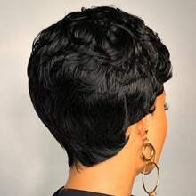 AMECIRE Short Curly Pixie Cut Wig For Women Real Human Hair Wigs Pixie Cut Wig Short Layered Brazilian Human Hair Wigs For Daily Use - Natural Black - View 7