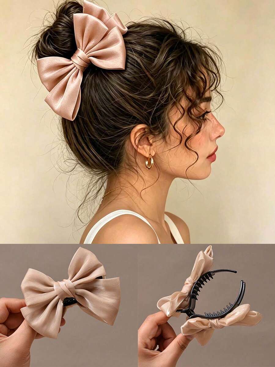 Chicas 1 pieza Garra de pelo con diseño de lazo dulce para vida diaria - Marrón - Ver 1