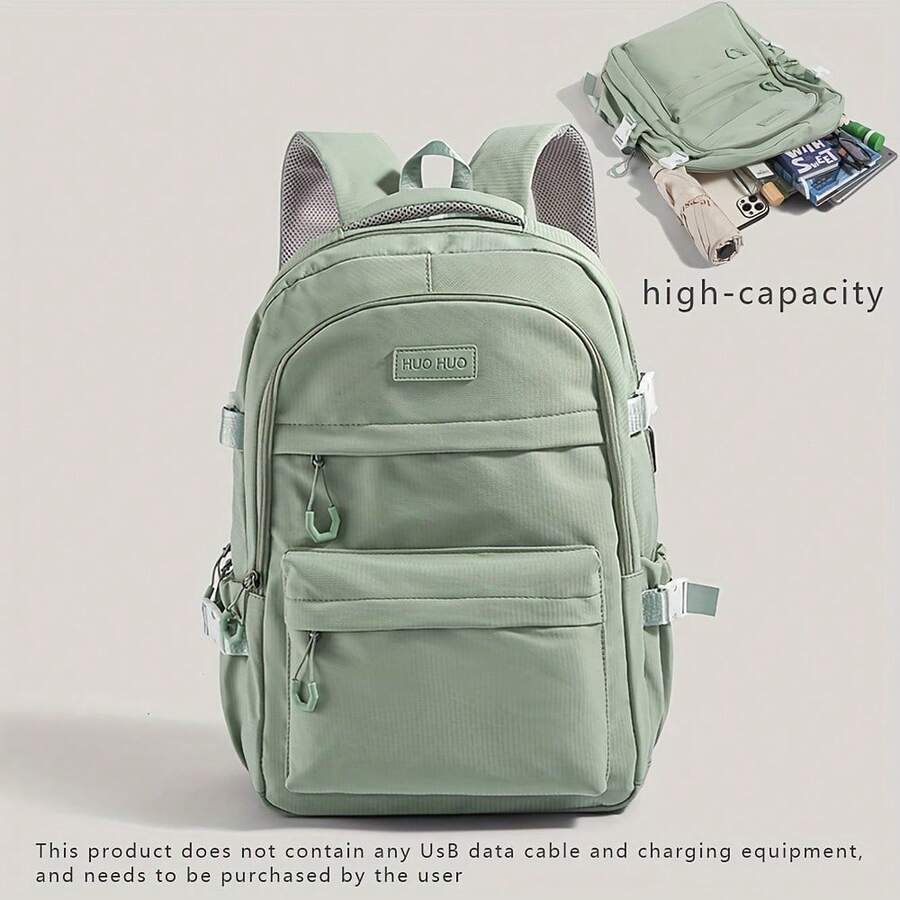 Large-Capacity Solid-Color Men's Backpack, Fashionable And Simple Travel Bag, Suitable For Casual Use, Japanese Style,Academic Style,Commuter Backpack