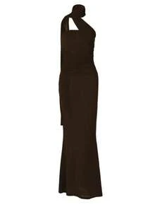 Vestido de cóctel sin mangas con drapeado, unicolor elegante para fiesta de verano - Café - Ver 9