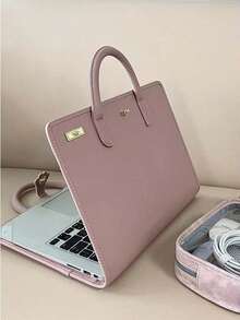 1pc Pink PU Leather Laptop Bag With Side Pocket - Fashionable Durable Women's Laptop Bag, Pink Laptop Sleeve, Elegant Practical Design, Computer Bag - Multicolor - View 1