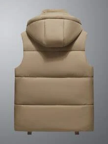 Rompi Katun Empuk Kasual Pria Warna Polos dengan Tali Serut dan Tudung untuk Musim Dingin Sehari-hari - Khaki - View 2