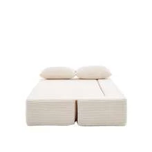 2-In-1 Convertible Sofa Bed In Corduroy, Modular Floor Sofa, No Assembly Required, Unfolding Sofa Bed With 2 Cushions - 米色 - 查看 6