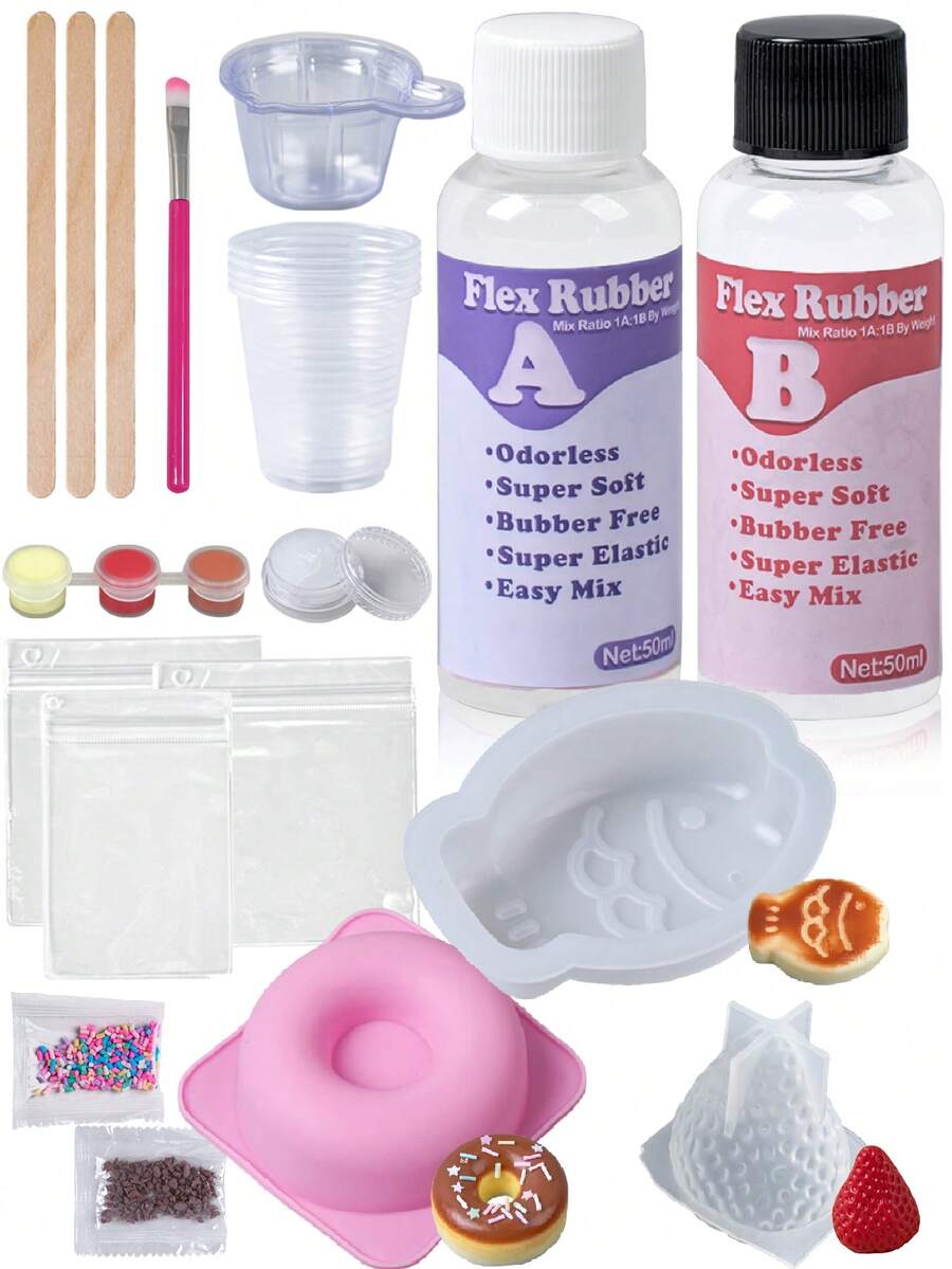 Taba DIY 套件，DIY 珠寶製作套裝，1:1 AB 液態矽膠附 3 個模具，打造專屬超柔軟凝膠手工藝品套組，生日節日禮物派對小禮，適合 DIY 手作愛好者與初學者
