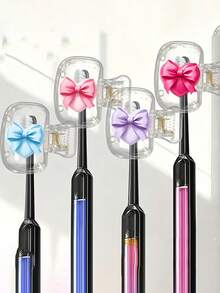 Pink Heart Bow Travel Toothbrush Protective Case, Luxury Cute Portable Durable Toothbrush Box, Transparent Toothbrush Storage Box, Toothbrush Head Protective Clip, Toothbrush Dust-Proof Protective Cover, Portable Design Easy To Carry, Dual-Hole Design For Easy Drainage And Ventilation, Dust-Proof Lid, Suitable As Gift For Couples, Friends, Family, Teachers, Travel Enthusiasts, Home, Dorm, Vacation Essentials, Suitable For Birthday, Back To School, Wedding, Return To School Occasions, Spring And Summer Essentials, Clean And Care For Your Oral Health, Family Gift. - Multicolor - View 4