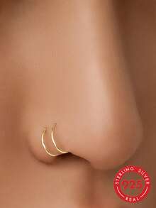 1pc S925 Silver Plated 14K Gold Double Nose Ring, Suitable For Single Hole Nose - Expandable Nose Ring, Small Spiral Nose Ring - 14K Gold Plated Silver Nose Ring - Pure Silver Jewelry - Hypoallergenic - Unisex Piercing Jewelry - Fashion Hip Hop Style - Suitable For Daily Wear - Multicolor - View 1