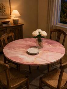 1 pièce Nappe élastique en marbre rose et or, nappe ronde minimaliste en spandex, motif texture dorée, ajustement serré, lavable, réutilisable, protecteur de table à manger antidérapant, convient pour la table à manger, la fête de vacances, la décoration de la maison, le banquet, l'utilisation quotidienne - Multicolore - Voir 7
