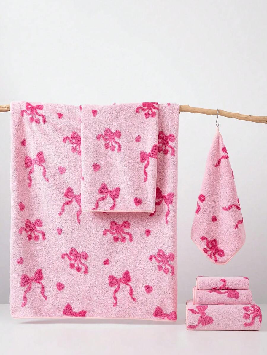 1 Buah Handuk Mandi Sedang atau Handuk Dapur Kecil Bahan Poliester Warna Pink, Tipis, Motif Pita, Cocok untuk Orang Dewasa di Semua Musim, Cepat Kering dan Menyerap, Sempurna untuk Kamar Mandi, Hadiah Liburan, Sekolah, Perjalanan Luar Ruangan, Pantai, dan Dekorasi Rumah