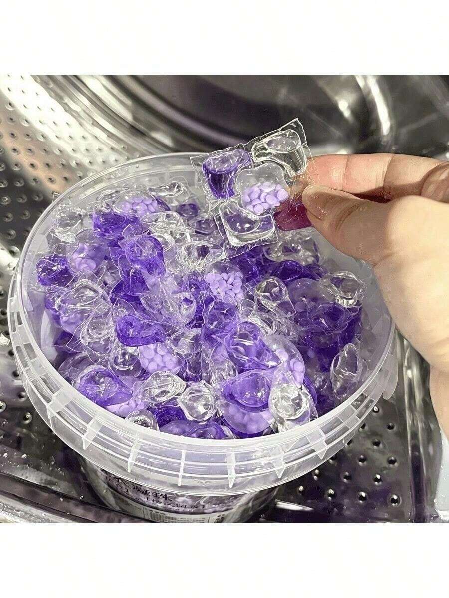 100pcs 5-In-1 Concentrated Laundry Detergent Pods, Lavender Scent, Powerful Stain Removal Formula, Cherry Blossom Fragrance Long-Lasting, Suitable For Improving Washing Machine Cleaning Efficiency, Plastic Gel Capsule Cleaning Product, Compatible With All Detergents - Color - View 1