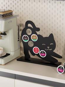 Cute Cat Shaped Coffee Capsule Holder, Creative Iron Storage Rack With Round Slots For Coffee Pods,Design Decorates Kitchen Countertops,Perfect For Coffee Bar, Office And Home Coffee Station Display And Organization. - Multicolor - View 9