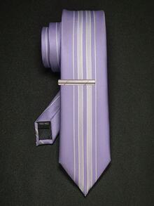Elegante corbata de satén con múltiples rayas finas y clip para corbata para hombres, corbata de rayas verticales resistente a las arrugas, ideal para oficina, boda, fiesta y regalo - Corbatas y alfileres de corbata - Ver 12