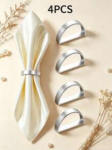 4-24 Stücke matte goldene D-förmige Serviettenringe, halbkreisförmige Metall-Serviettenhalter-Schnallen, Tischdekoration, Hochzeit, Bankett, Party - Silber - Übersicht 15