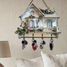 2D Plano, Impresión 2D Plana 2D Plano Mini Invernadero Decoración de Pared con Colgante de Llave de Madera Colorida, Decoración Elegante para el Hogar y la Habitación, Adecuado para Sala de Estar, Porche, Villa | Arte de Pared Multifuncional Estacional, Decoración de Porche, 2D Plano - Multicolor - Ver 4