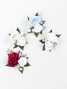 1Pc Artificial Rose Boutonniere For Groom, Men's Accessory For Wedding, Prom, Anniversary, Formal Event - Multicolor - View 4