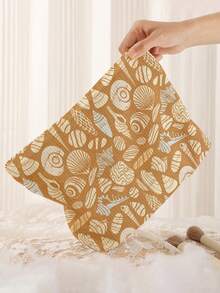 1pc Portable Cosmetic Storage Bag With Ocean Elements Shell Conch Starfish Pattern Double-Sided Print Travel Zipper Makeup Bag Multi-Function Toiletries Organizer - Multicolor - View 5