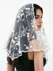 1pc Women's Spring/Autumn Versatile Transparent Lace Printed Triangular Scarf - Multicolor - View 10