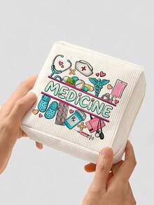 「Medicine」圖案印花便攜收納袋 藥盒急救包 化妝包零錢包，適合日常使用/戶外/旅行，方便收納、化妝品、手機等小物品，旅行必備，聖誕禮物，個性化禮物袋，教師節禮物，小禮物交換，房間裝飾 - 彩色 - 查看 2