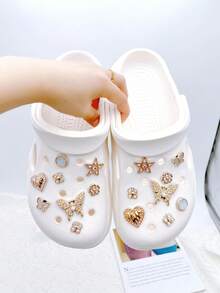 16 buah Hiasan Sepatu Lucu yang Dapat Dilepas, Aksesori DIY untuk Sandal Wanita, Dekorasi Sepatu yang Menyenangkan dan Personal, Hadiah Sempurna untuk Pesta Liburan - Emas - View 4