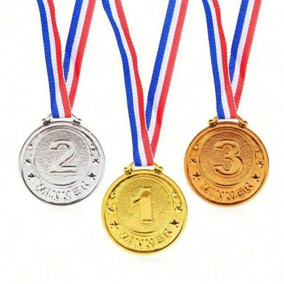 3/6/15 piezas Medallas de tres colores oro, plata y bronce, con cordones rojo, blanco y azul, medallas de honor de campeón realistas, duraderas y resistentes al desgaste, adecuadas para eventos escolares, recompensas de aula, juegos de fiesta, actuaciones en el escenario, competencias deportivas, decoración y regalos conmemorativos