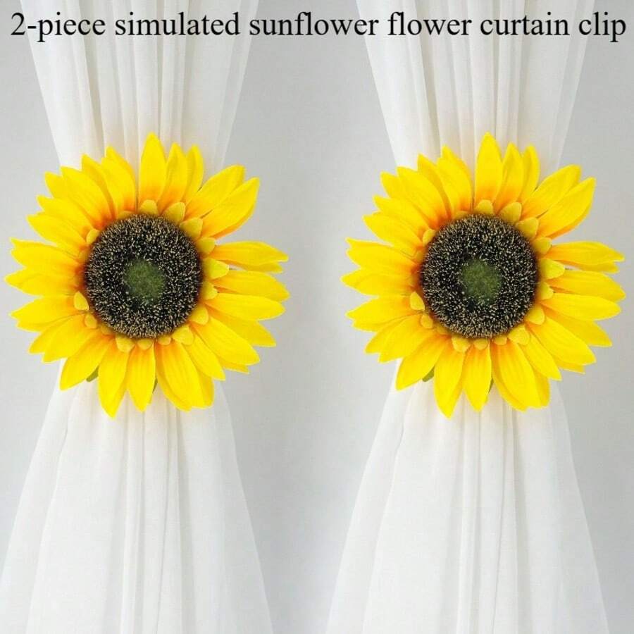 2er Set künstliche Sonnenblumen Vorhangclips, Vorhang Dekorationsclips - C-Mehrfarbig - Übersicht 1