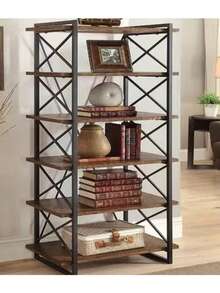Super life Five-Tier Bookshelf, Steel Frame Bookcase, Storage Shelf, Suitable For Living Room, Bedroom, Office, Study, Industrial Style. - Multicolor - View 6