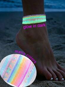 6/12/24/60pcs Bohemian Glow In The Dark White/Pink/Purple/Blue/Colorful Beads Anklet, Women Beach Holiday Party Gift - Glowing Anklet - View 1