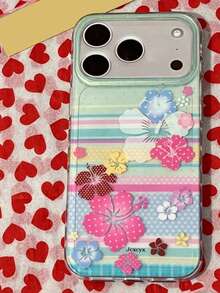 奢華木槿花花卉彩色條紋閃亮半透明手機殼，適用於 iPhone 18 Pro Max 18 Pro 17 Pro Max 17 Pro 16 Pro Max 15 13 Pro Max 14 Plus 17 Air 12 Pro 11，軟質小清新超薄亮片保護殼 - 條紋花朵 - 查看 3