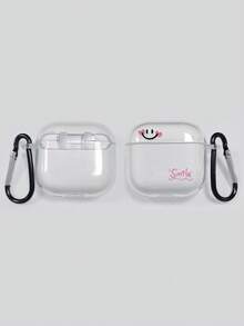 1個透明防震藍牙耳機保護殼，腮紅笑臉與「Smile」字母印花，含1個防丟耳機殼掛鉤，Ins風可愛卡哇伊耳機保護套，時尚耳機配件，適用於耳機充電盒，快速出貨 - 彩色 - 查看 13