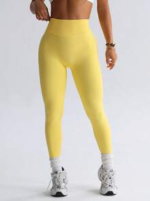 Leggings d'impact pour femme, pantalon de sport sans couture pour le yoga, contrôle du ventre, anti-squat, collants de fitness pour la salle de sport et l'entraînement, effet fesses galbées - Jaune citron - Voir 5