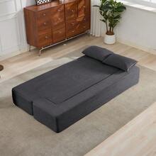 2-In-1 Convertible Sofa Bed In Corduroy, Modular Floor Sofa, No Assembly Required, Unfolding Sofa Bed With 2 Cushions - 灰色 - 查看 3