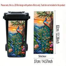 1pc Large 14.57x32.28 Inch Waterproof PVC Trash Can Sticker - Vibrant Peacock And Natural Landscape Pattern Art Decal, Suitable For Trash Cans, Walls, Kitchen Decor - Durable Home Decoration, Trash Bin Decor | Natural Scene Decal | Durable Sticker - A - View 8