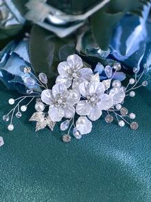 1 pieza Pasador de pelo de novia hecho a mano con perlas, accesorio para vestido de novia, tocado de moda para mujer, adorno para el cabello para fiesta, reunión y atuendo de verano - Plateado - Ver 8